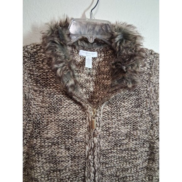 NWT Charter Club Sweater Vest Full Zip Faux Fur Winter Y2K Brown Size 0X (Large) - Picture 2 of 7